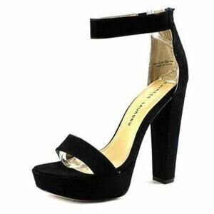 Chinese Laundry Make Believe Black Velvet Platform Chunky Heels Sandals sz 8.5